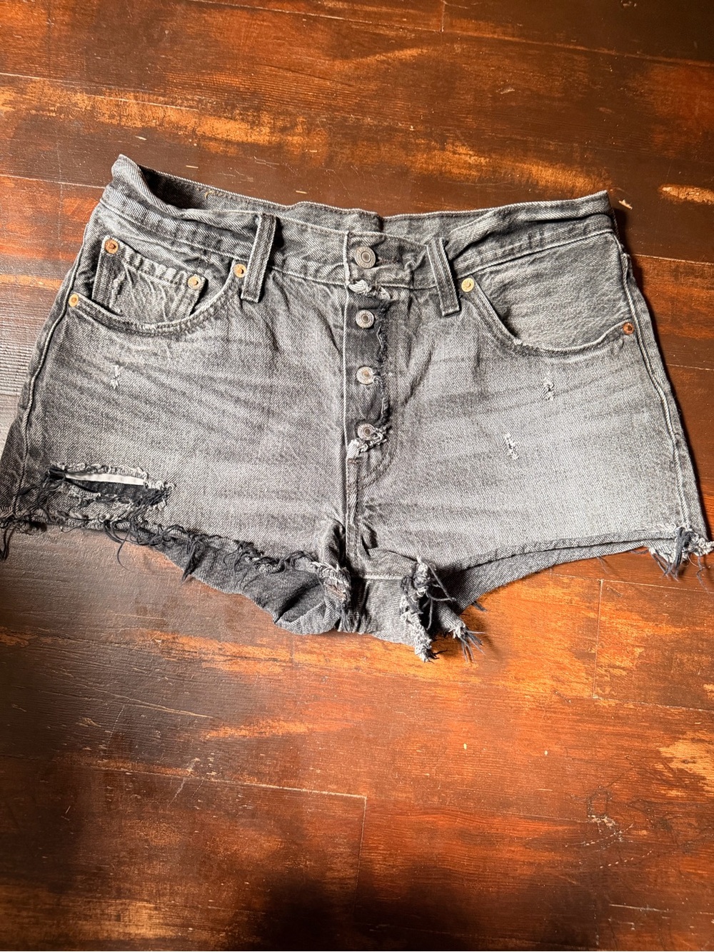 Levi's Black Distressed High-Rise Denim Shorts